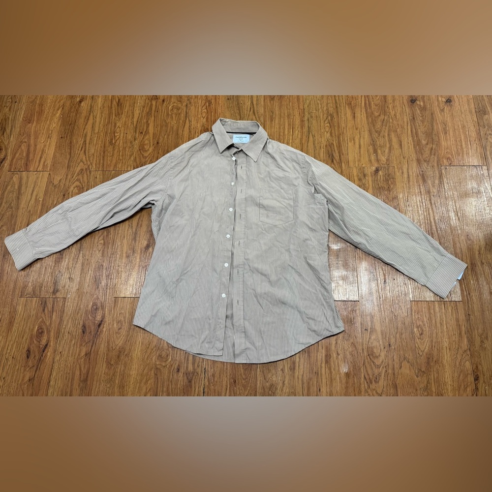 Croft & Barrow,Men’s,Brown/White,Striped,Long Sleeve,Button-Up,Shirt, Size Large